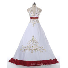 Красное/Белое Золото Вышивка Атласная Свадебное Платье
